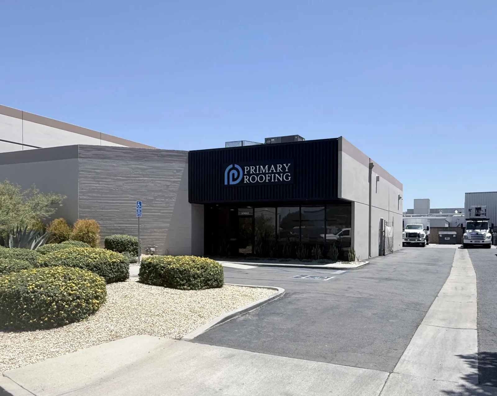 Primary Roofing office building with signage in Los Alamitos, California